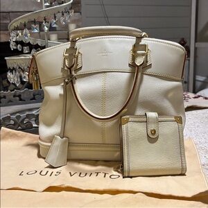 Louis Vuitton Leather Satchel with Matching Wallet, Lock & 2 Keys, & Dust Bag.